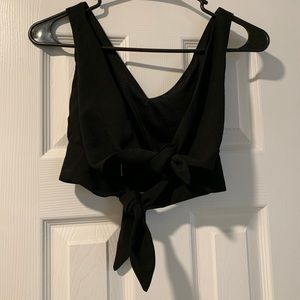 Black double back tie crop top